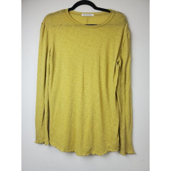 Free People Womens Large Be MY BABY Long Sleeve Tee Top Lightweight Lettuce Hem - Picture 2 of 11